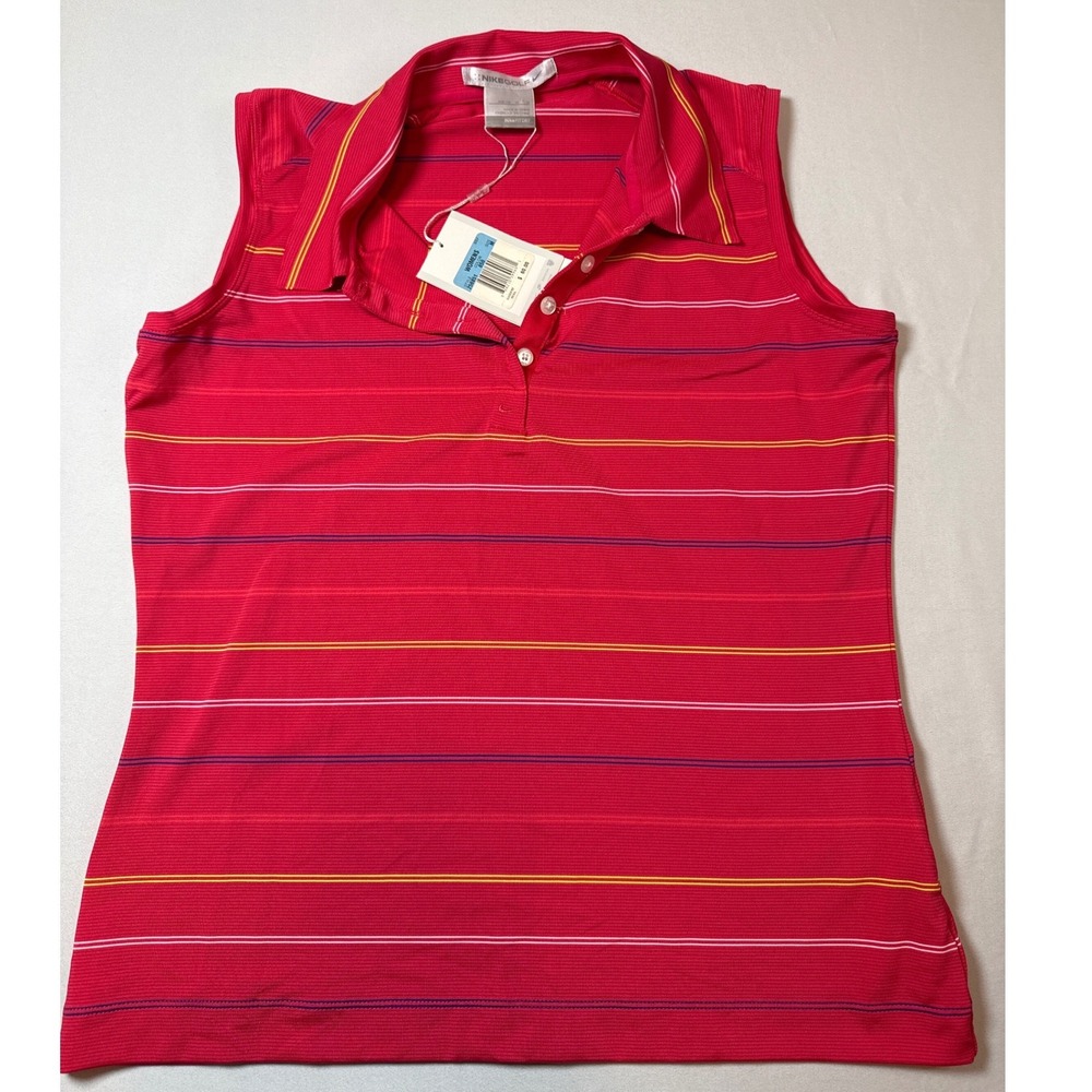 Nike Golf Womens Sleeveless Polo Shirt Red Striped Fit Dry 256851-650 Medium NWT